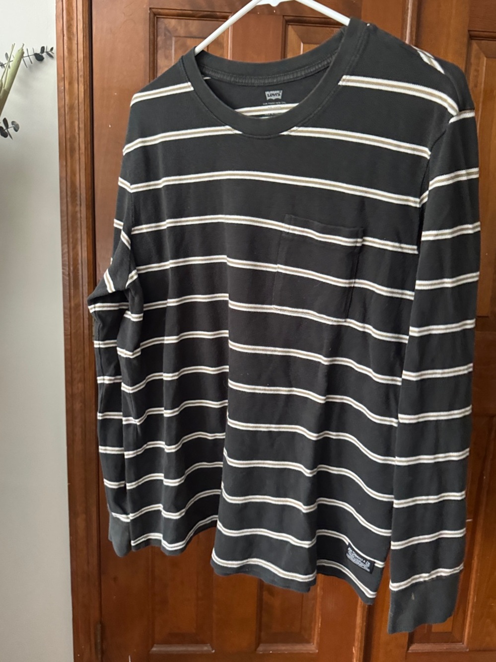 Levi's Black Long Sleeve Crew with Cream Stripes